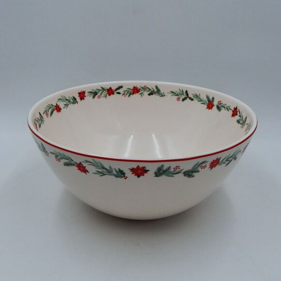 Sur La Table Nutcracker Pine Poinsetta Bow Serving Bowl 10-1/2 Inch - Picture 2 of 9